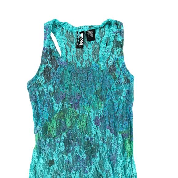 Weavers Blue Teal Lace Sheer Racerback Tank Top Size Small Mermaid Floral - Picture 3 of 6
